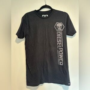 Diesel Power Small Black Linear Graphic Skull Short Sleeve Cotton Blend Tee.